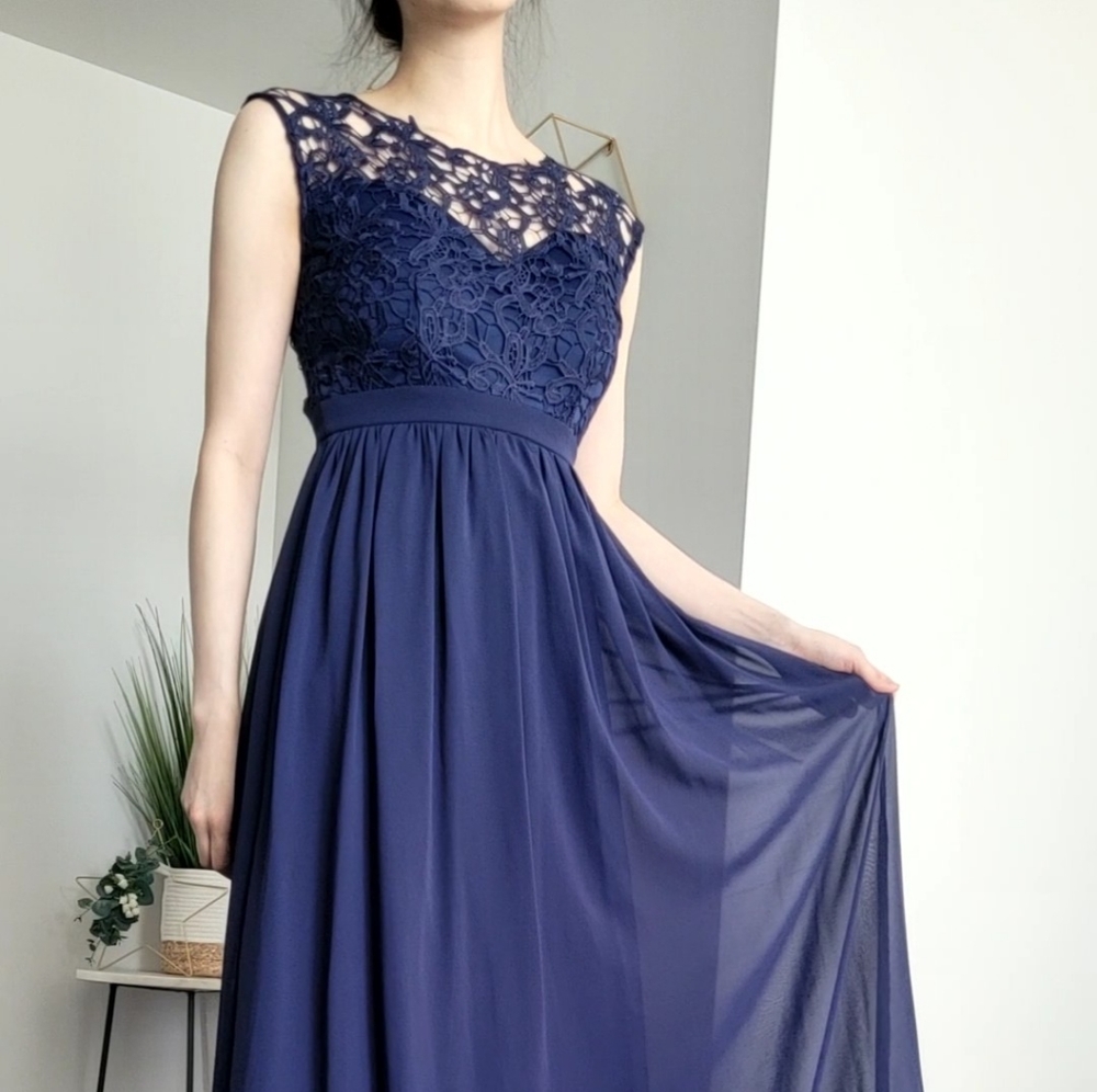 Navy lace bridesmaid dress or prom dress